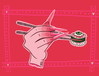 MOODY MO DESIGNS // Bloody Chopsticks & Eyeball Sushi POSTCARD