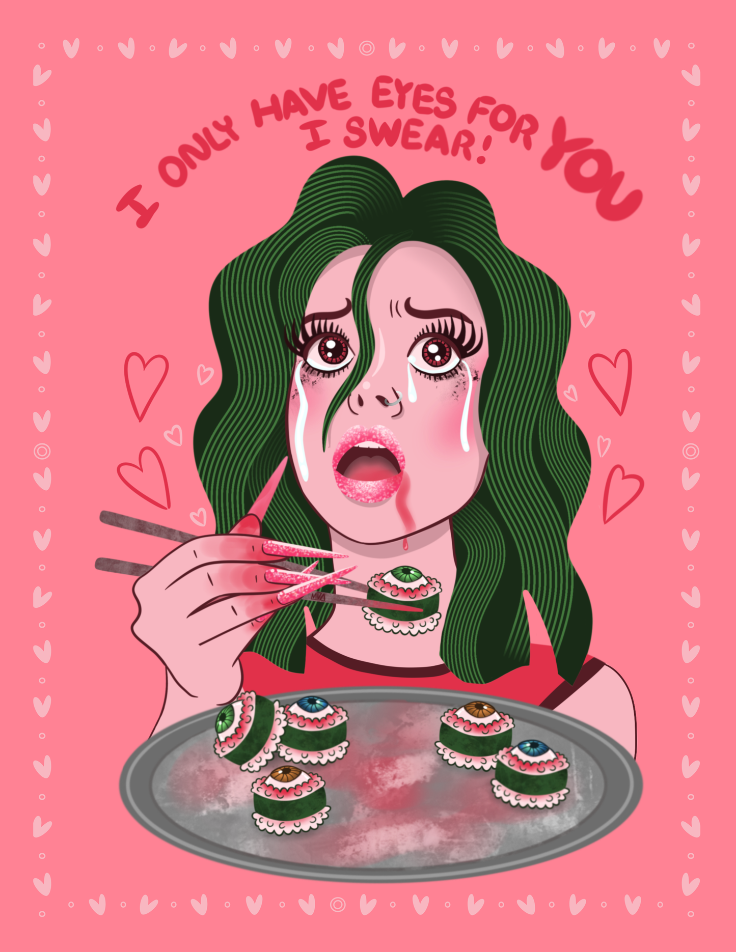 MOODY MO DESIGNS // “I ONLY HAVE EYES FOR YOU, I SWEAR!” Eyeball Sushi Girl POSTCARD