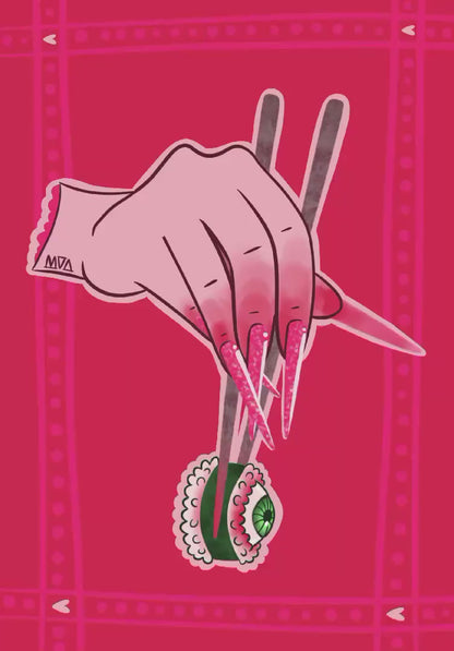 MOODY MO DESIGNS // Bloody Chopsticks & Eyeball Sushi POSTCARD